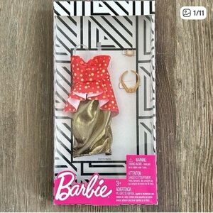 Barbie Red Polka Dot Dress Gold Skirt Fashion Pack Mattel NIB